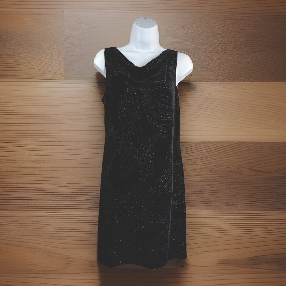 Vintage Velvet Sheath Dress 8 Sparkle Black Sleeveless Cocktail Wiggle Pinup